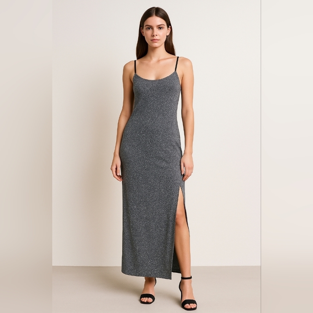 Vintage 90's Jump Glitter Empire Waist‎ Maxi Glam Whimsigoth Slip Dress, 11/12
